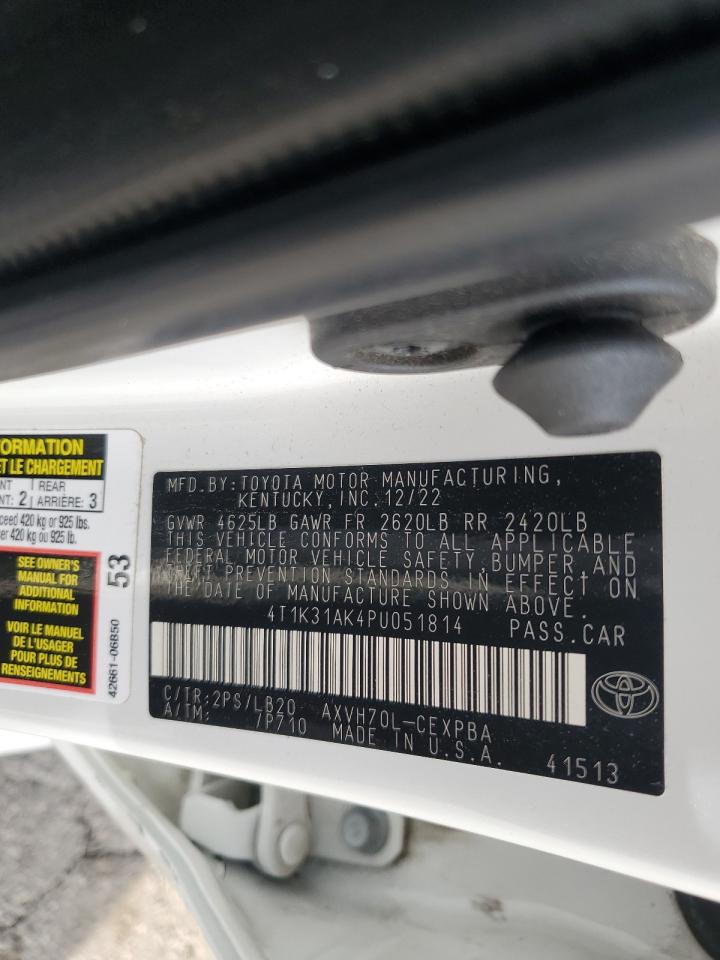 2023 Toyota Camry VIN 4T1K31AK4PU051814 Copart auction photo, side damage thumbnail 14