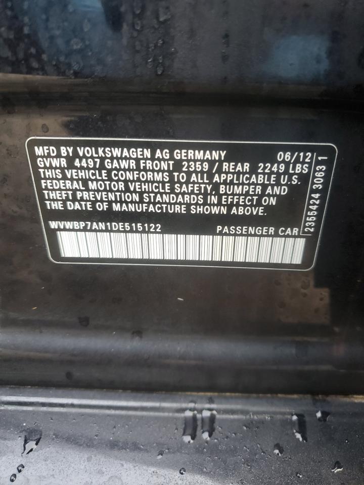 2013 Volkswagen Passat CC VIN WVWBP7AN1DE515122 Copart auction photo, front end damage thumbnail 12