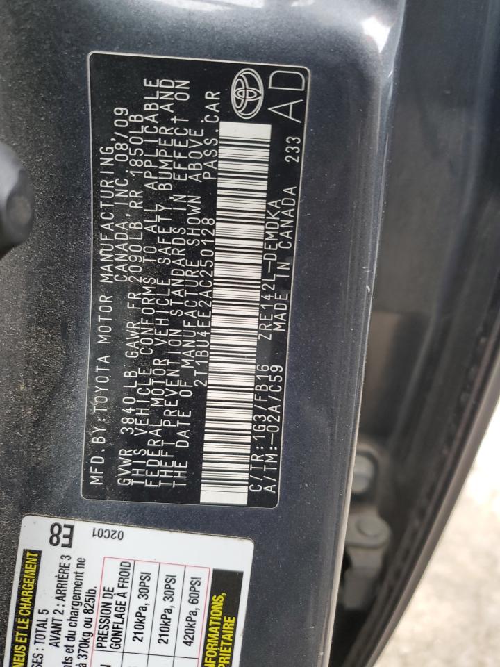 2010 Toyota Corolla VIN 2T1BU4EE2AC250128 Copart auction photo, front end / minor dent/scratches damage thumbnail 12