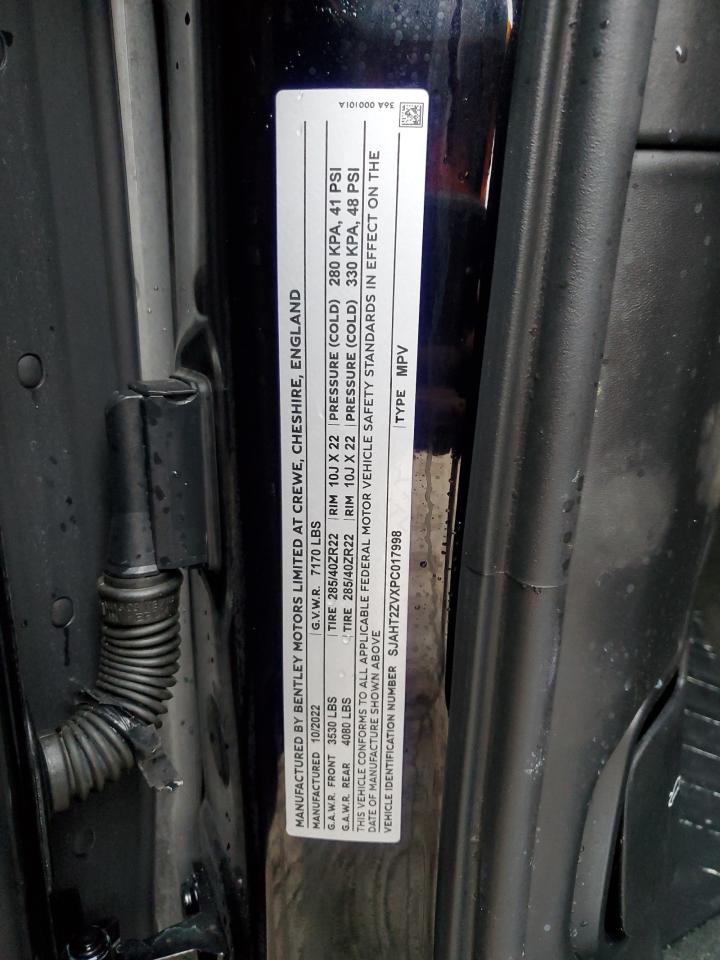 2023 Bentley Bentayga VIN SJAHT2ZVXPC017998 Copart auction photo, water/flood damage thumbnail 13