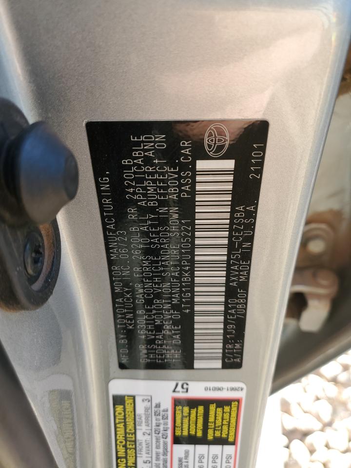 2023 Toyota Camry VIN 4T1G11BK4PU105221 Copart auction photo, front end damage thumbnail 12