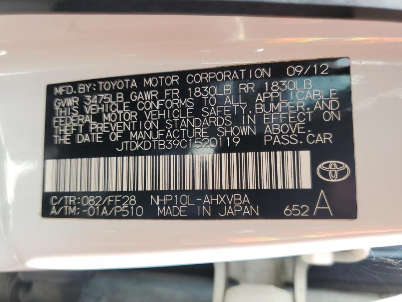 2012 Toyota Prius VIN JTDKDTB39C1520119 Copart auction photo, front end damage thumbnail 13