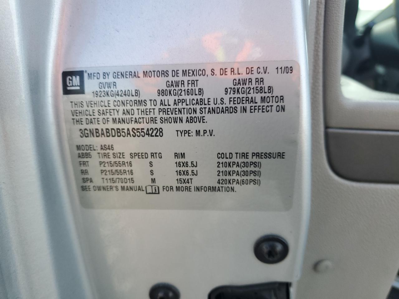 2010 Chevrolet HHR VIN 3GNBABDB5AS554228 Copart auction photo, front end damage thumbnail 12
