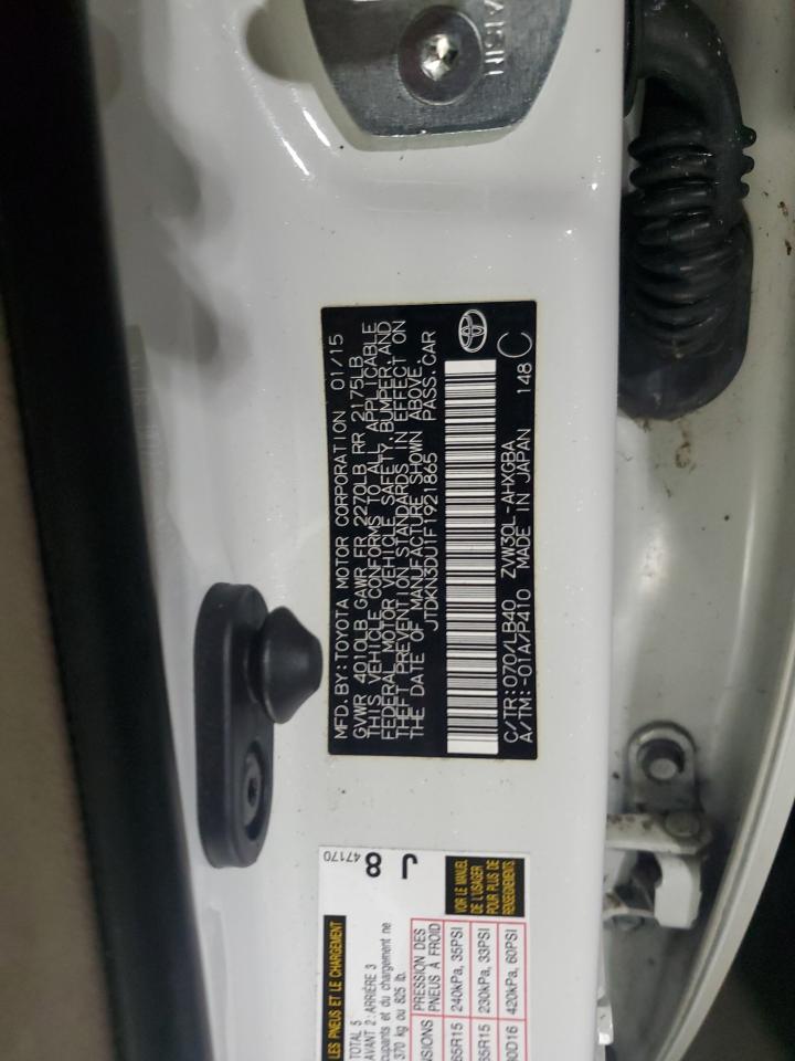 2015 Toyota Prius VIN JTDKN3DU1F1921865 Copart auction photo, water/flood damage thumbnail 13