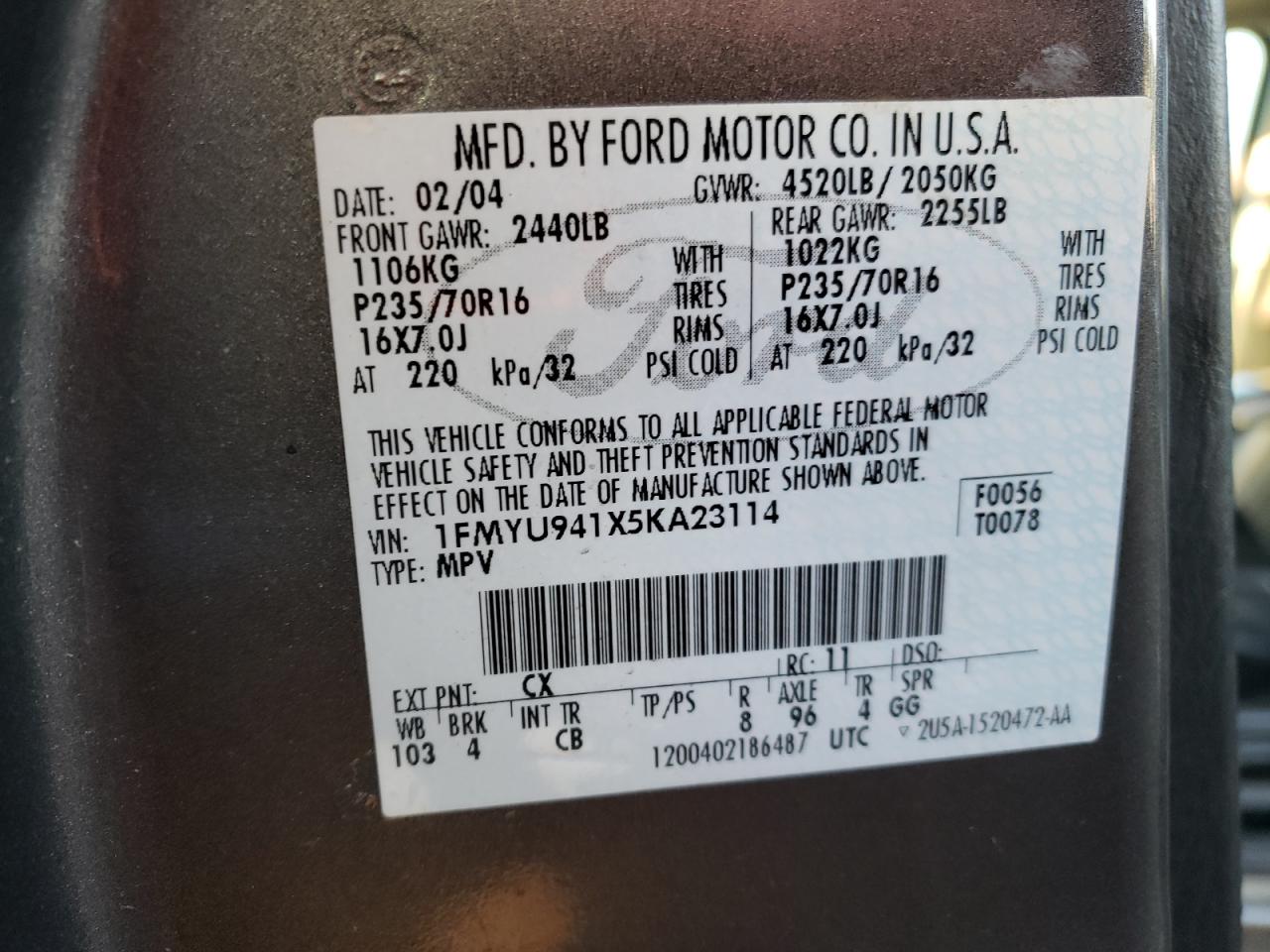 2005 Ford Escape VIN 1FMYU941X5KA23114 Copart auction photo, mechanical / minor dent/scratches damage thumbnail 13
