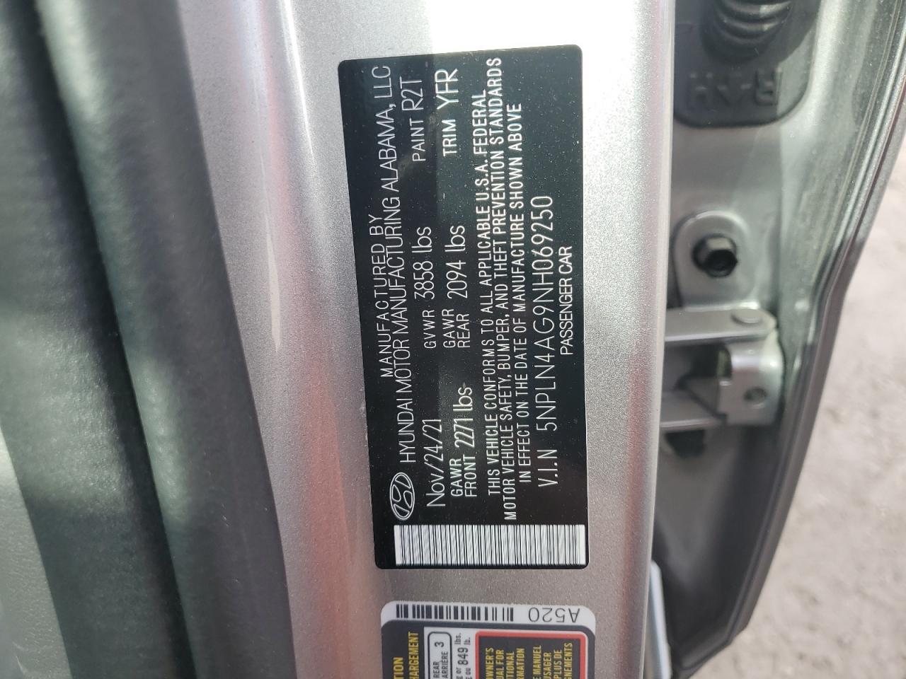 2022 Hyundai Elantra VIN 5NPLN4AG9NH069250 Copart auction photo, front end damage thumbnail 13