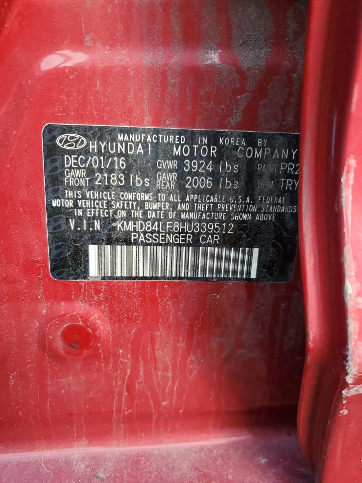 2017 Hyundai Elantra VIN KMHD84LF8HU339512 Copart auction photo, front end / side damage thumbnail 12