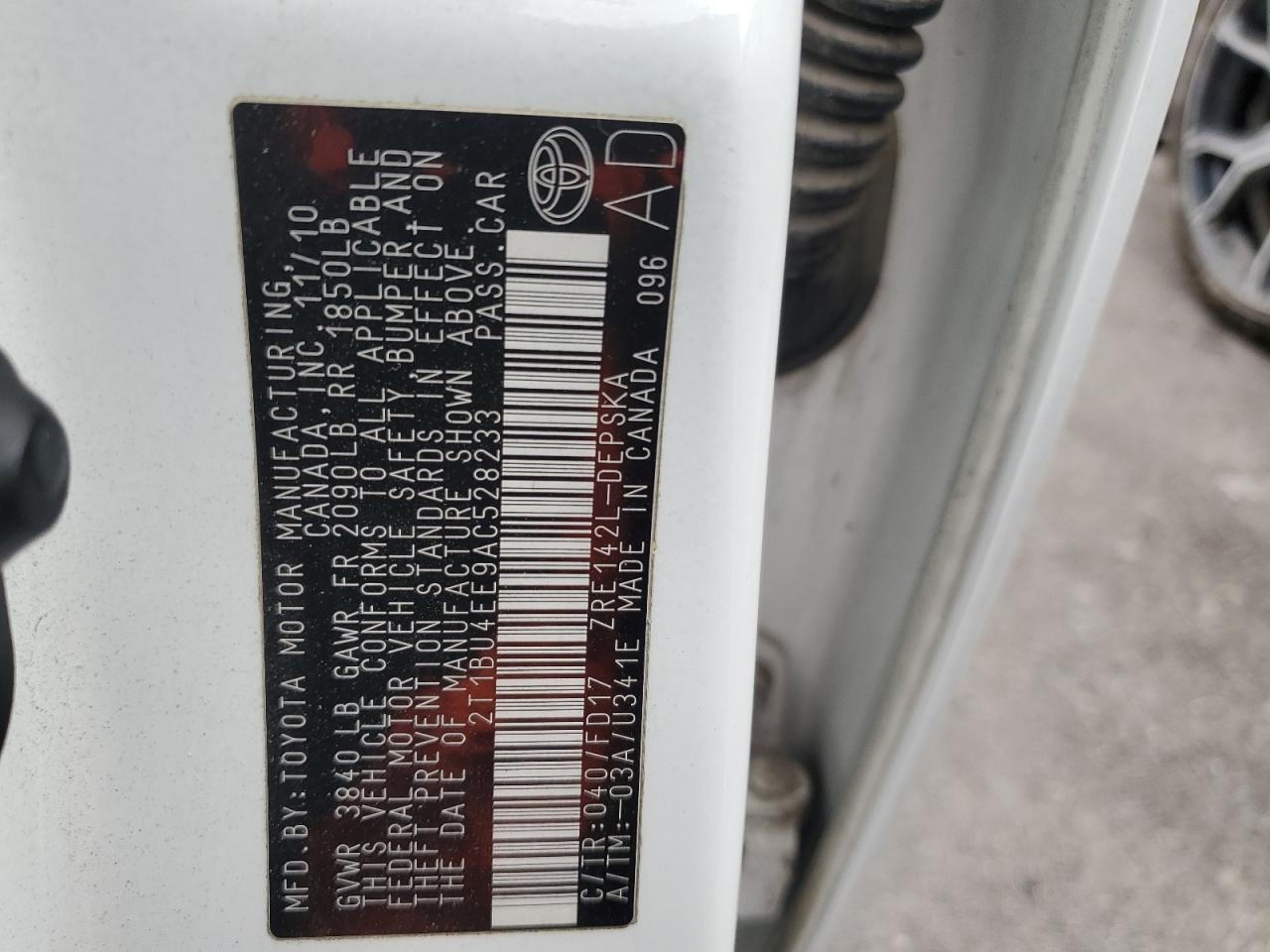 2010 Toyota Corolla VIN 2T1BU4EE9AC528233 Copart auction photo, rear end damage thumbnail 13