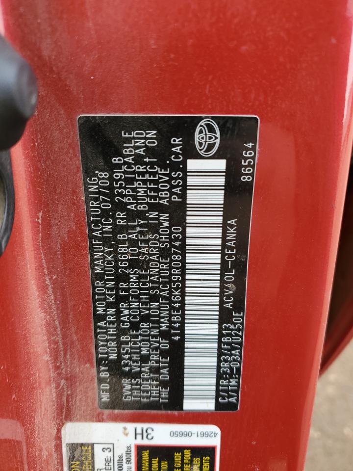 2009 Toyota Camry VIN 4T4BE46K59R087430 Copart auction photo, all over / undercarriage damage thumbnail 14
