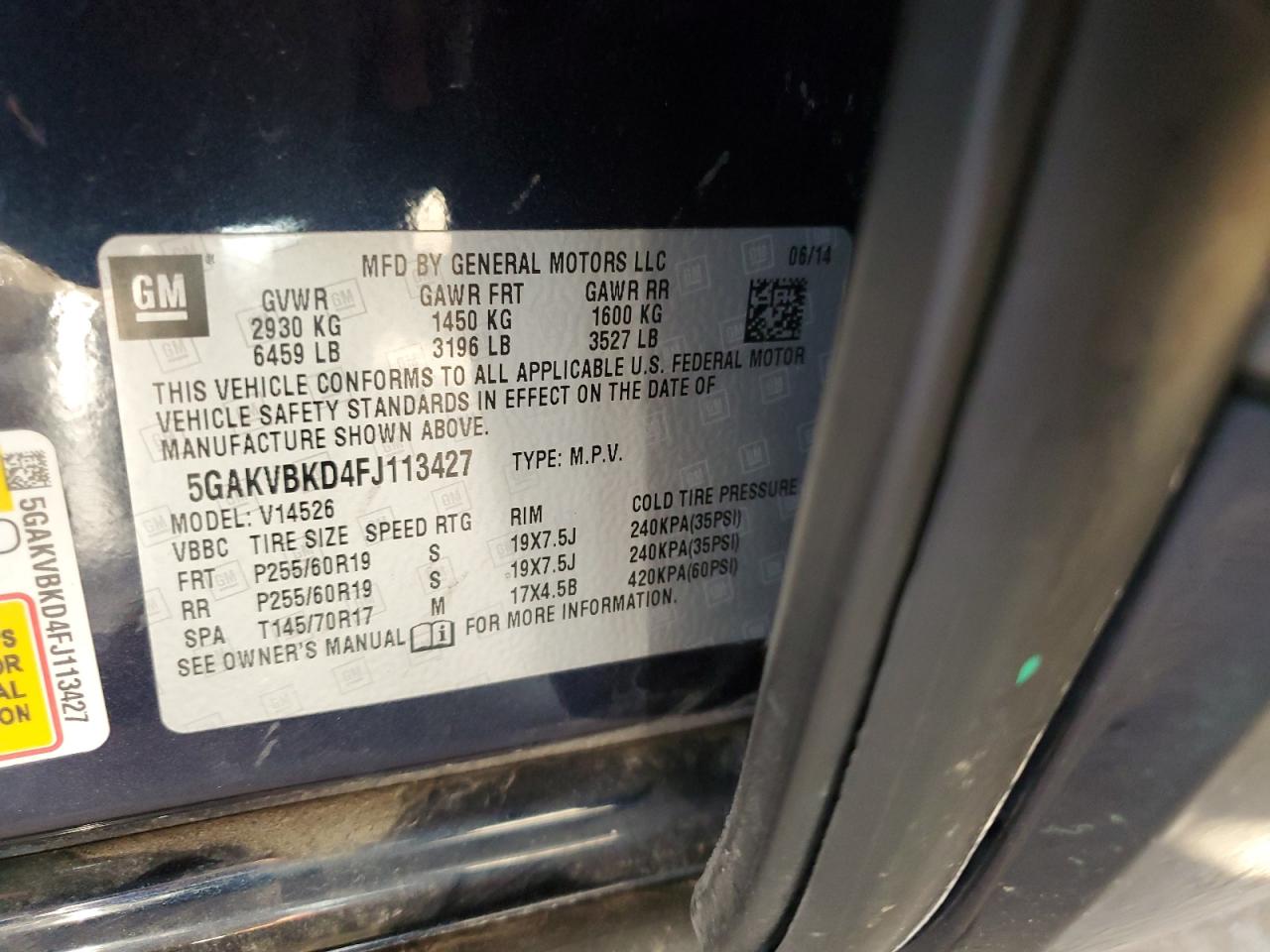 2015 Buick Enclave VIN 5GAKVBKD4FJ113427 Copart auction photo, all over / minor dent/scratches damage thumbnail 13