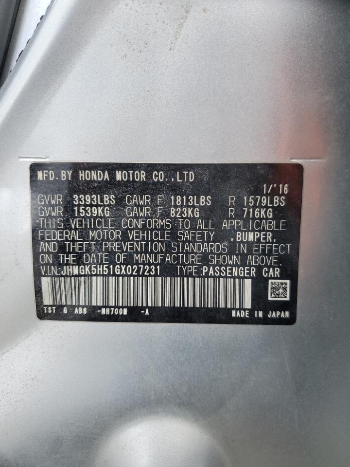 2016 Honda Fit VIN JHMGK5H51GX027231 Copart auction photo, side / minor dent/scratches damage thumbnail 13
