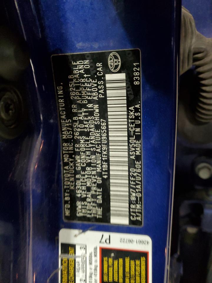 2015 Toyota Camry VIN 4T1BF1FK9FU965667 Copart auction photo, rear end damage thumbnail 13