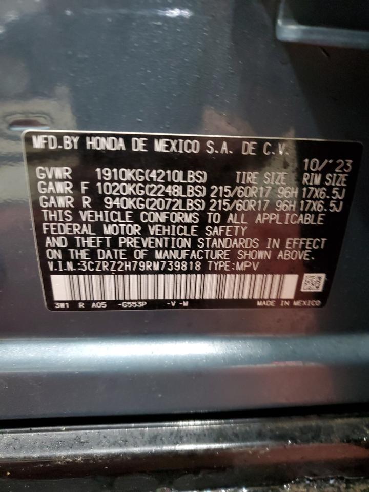 2024 Honda HR-V VIN 3CZRZ2H79RM739818 Copart auction photo, rear end damage thumbnail 15