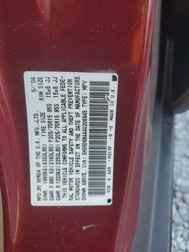 2004 Honda CR-V VIN SHSRD68444U206945 Copart auction photo, side / minor dent/scratches damage thumbnail 13