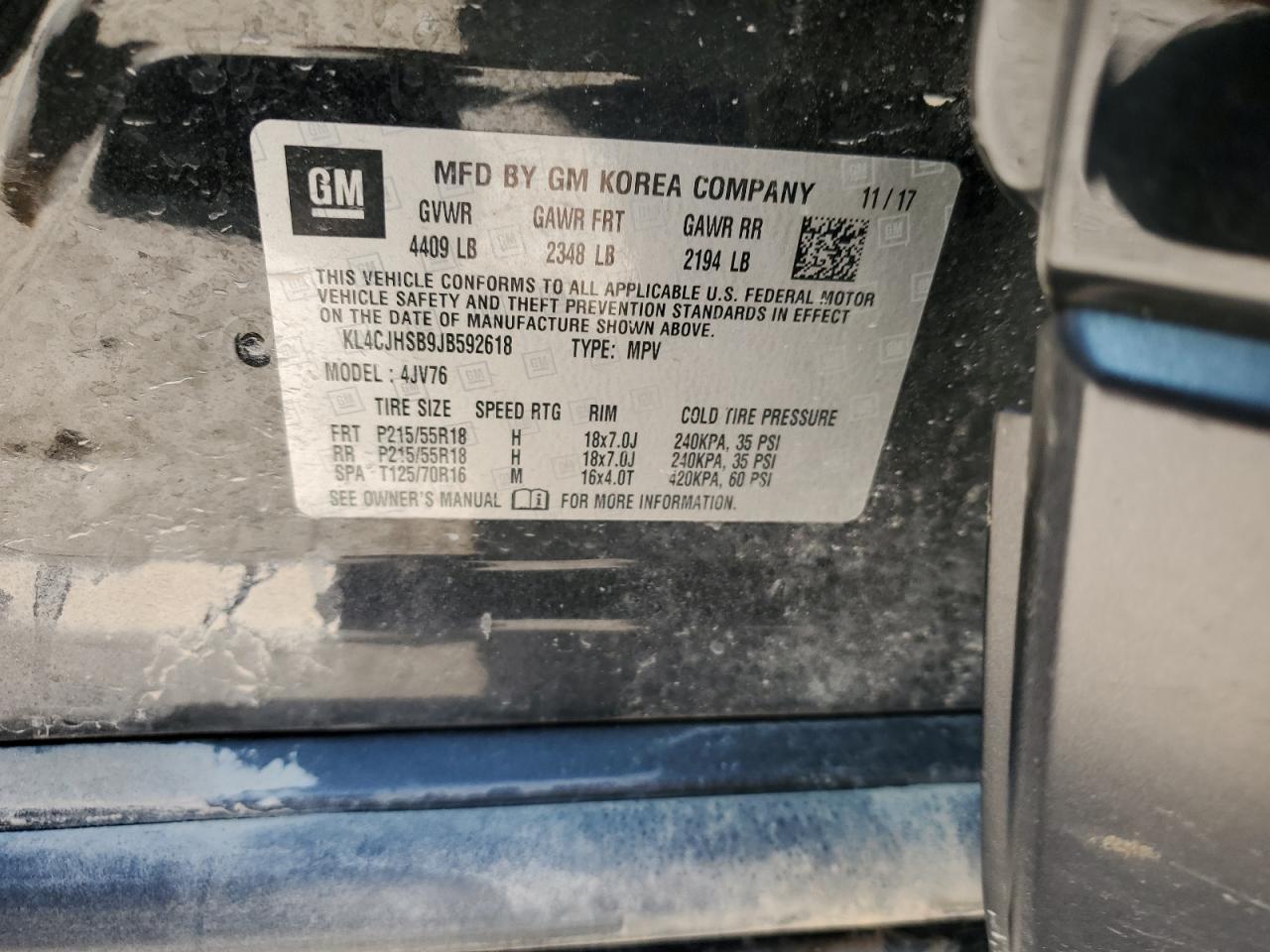 2018 Buick Encore VIN KL4CJHSB9JB592618 Copart auction photo, front end damage thumbnail 12