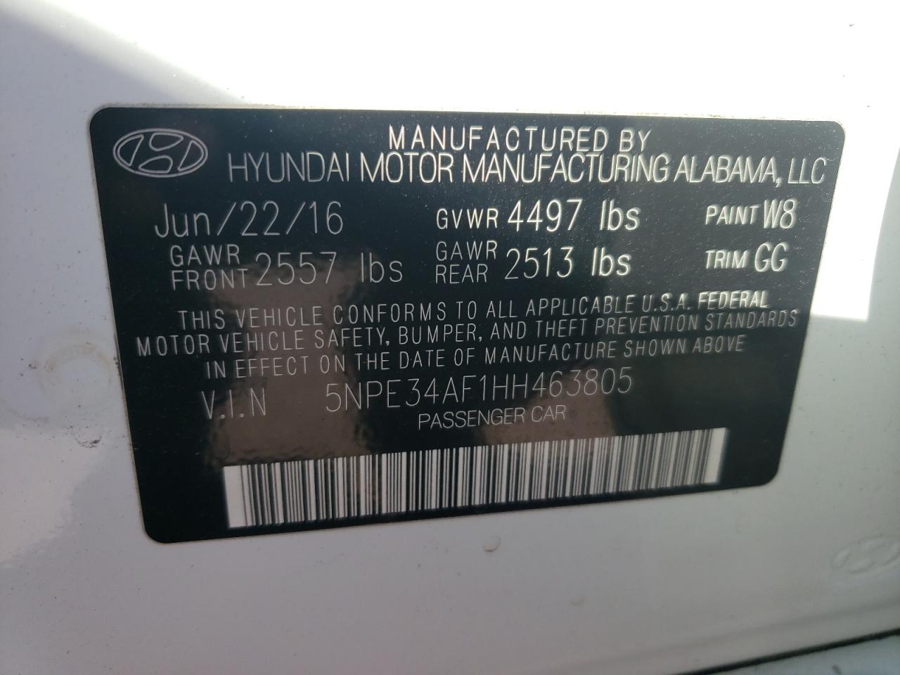 2017 Hyundai Sonata VIN 5NPE34AF1HH463805 Copart auction photo, all over damage thumbnail 14