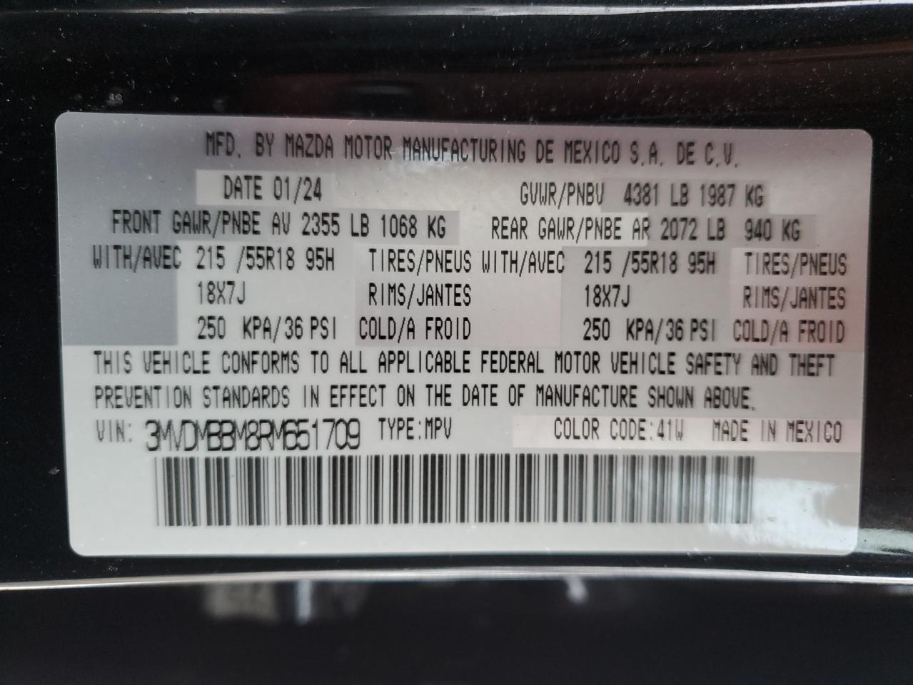 2024 Mazda CX-30 VIN 3MVDMBBM8RM651709 Copart auction photo, front end / undercarriage damage thumbnail 14