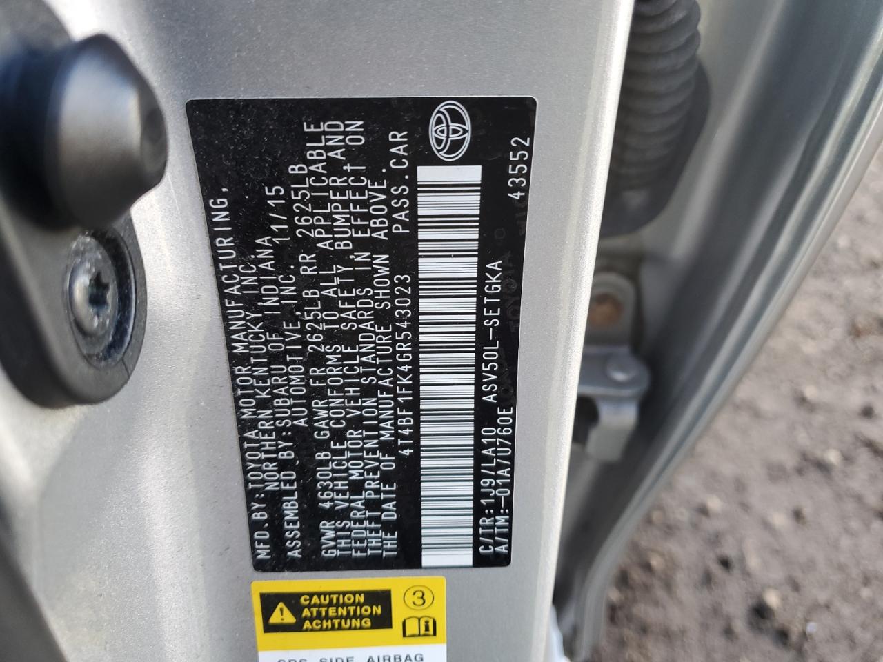 2016 Toyota Camry VIN 4T4BF1FK4GR543023 Copart auction photo, front end damage thumbnail 12