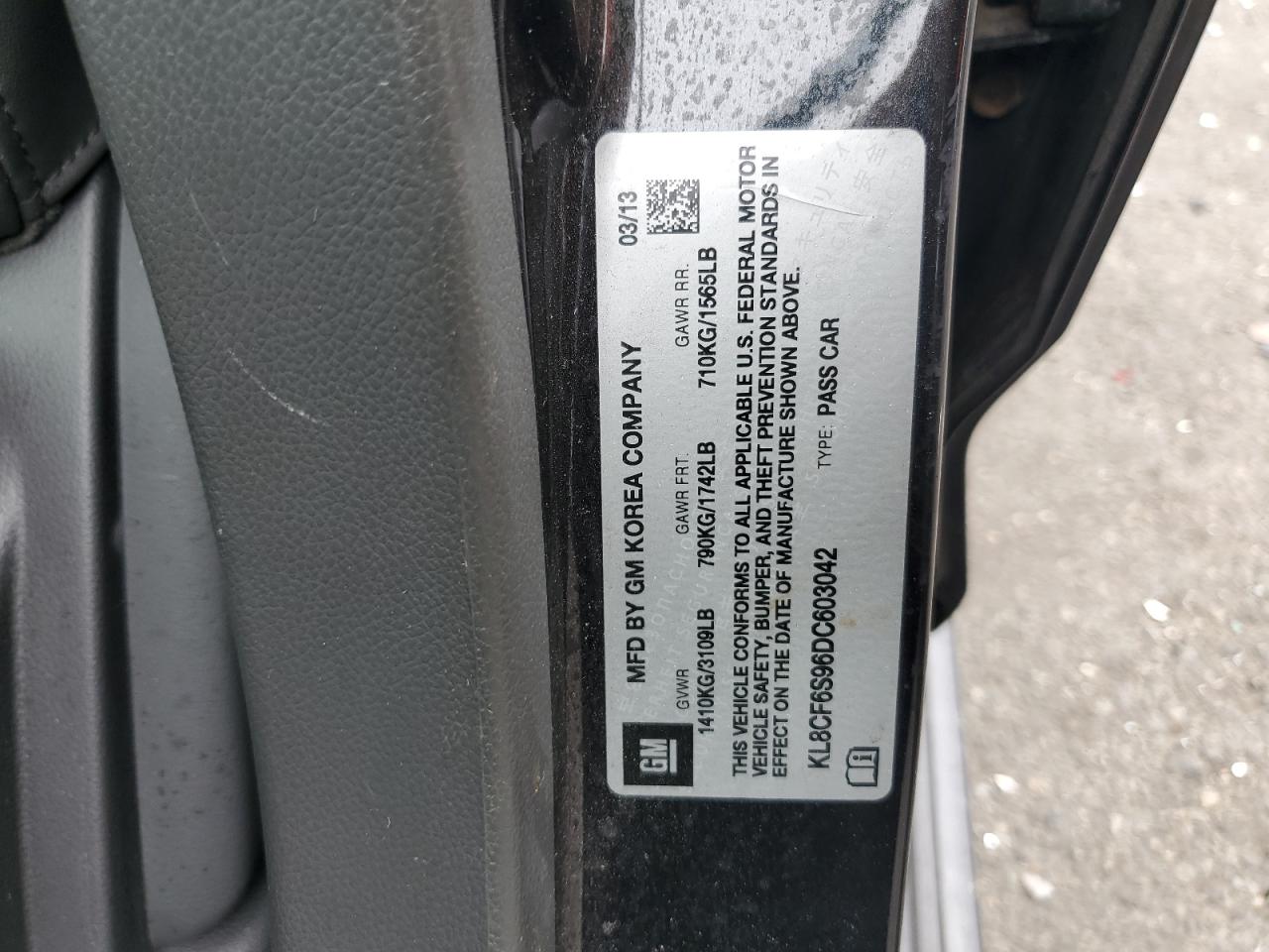 2013 Chevrolet Spark VIN KL8CF6S96DC603042 Copart auction photo, all over damage thumbnail 12