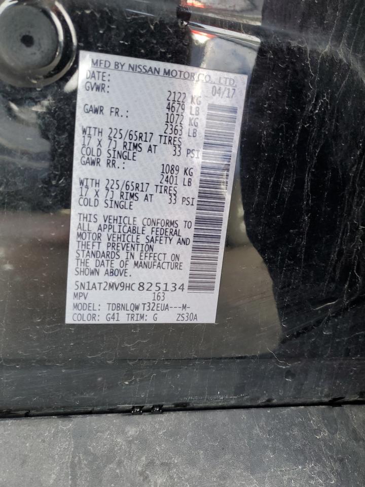 2017 Nissan Rogue VIN 5N1AT2MV9HC825134 Copart auction photo, side damage thumbnail 14