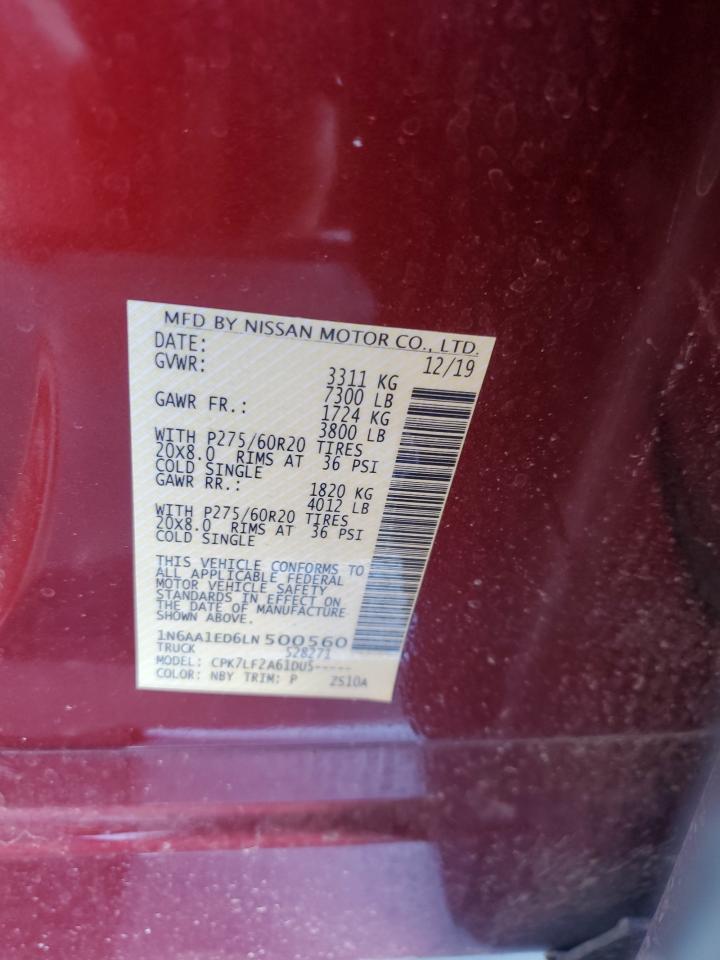 2020 Nissan Titan VIN 1N6AA1ED6LN500560 Copart auction photo, all over damage thumbnail 12