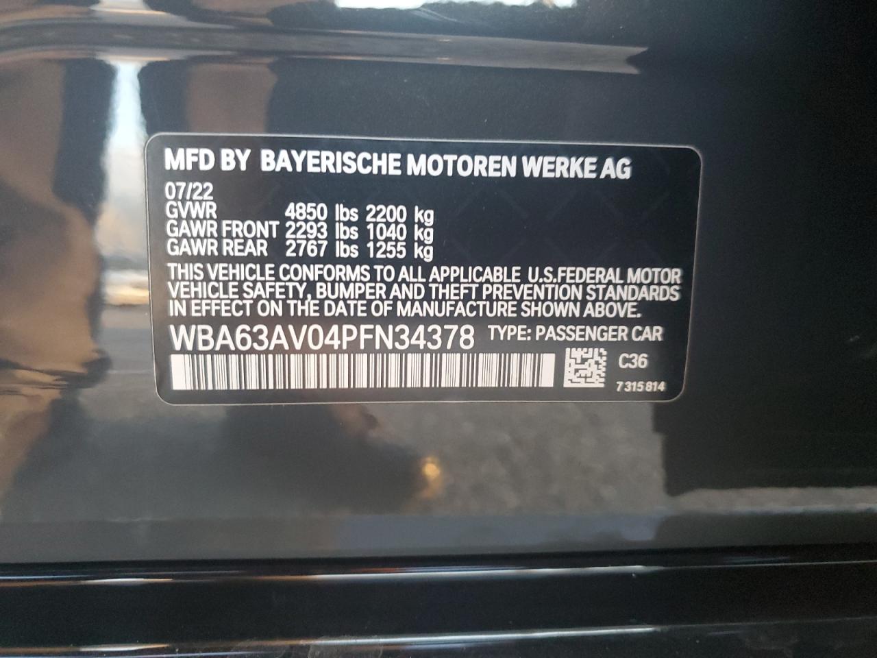 2023 BMW 4er VIN WBA63AV04PFN34378 Copart auction photo, all over / undercarriage damage thumbnail 14