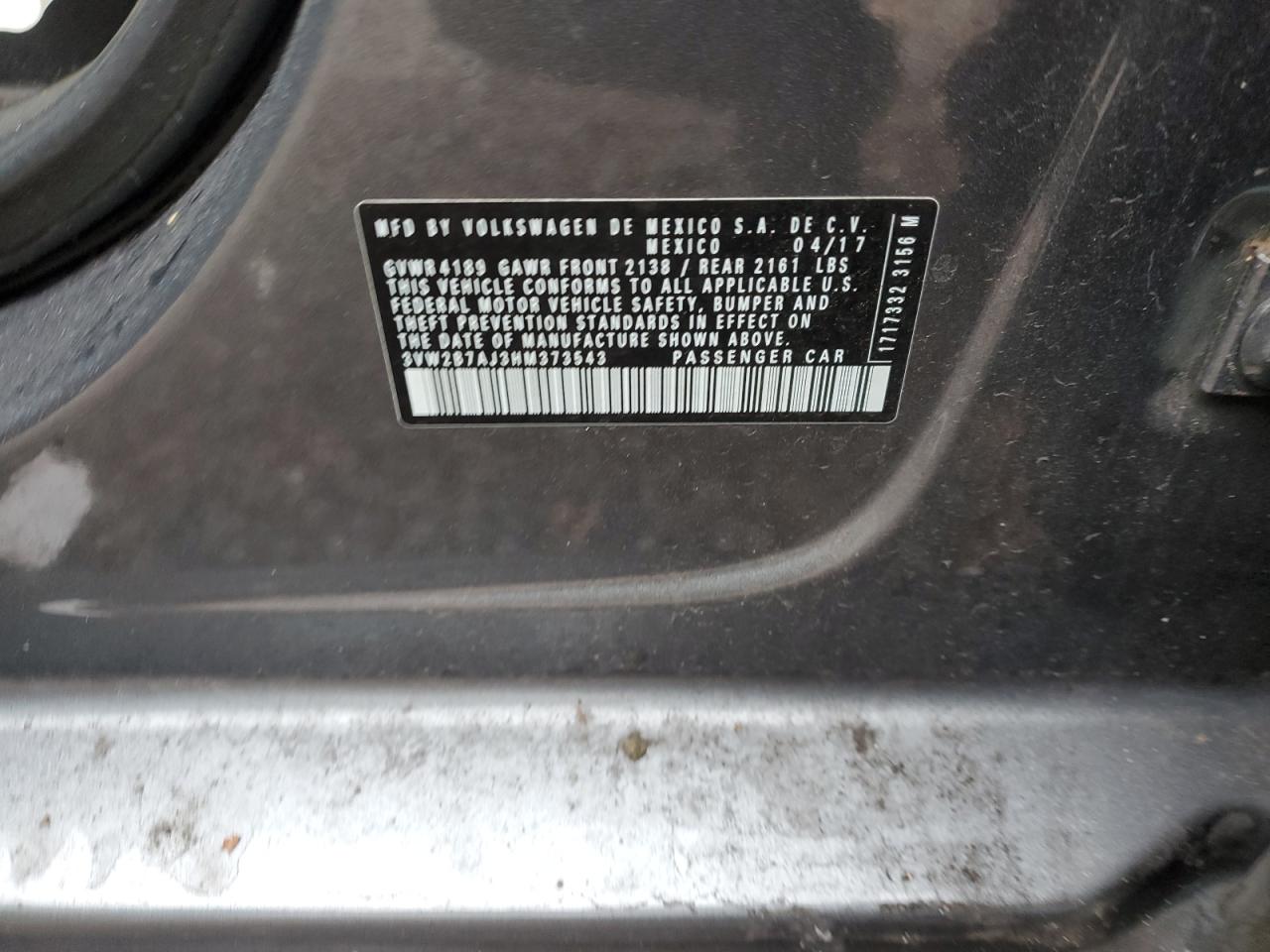 2017 Volkswagen Jetta VIN 3VW2B7AJ3HM373543 Copart auction photo, front end damage thumbnail 15