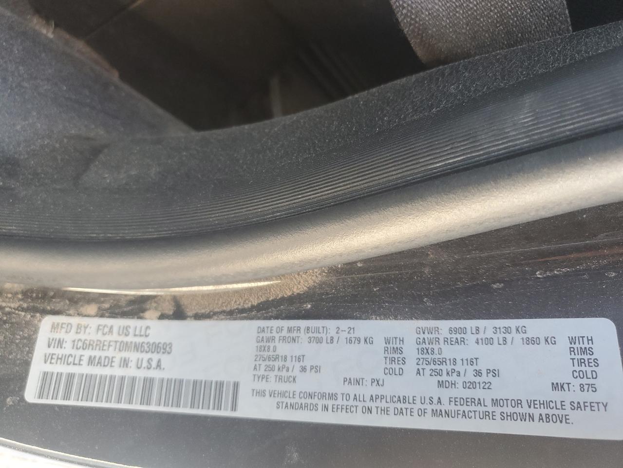 2021 RAM 1500 VIN 1C6RREFT0MN630693 Copart auction photo, front end damage thumbnail 12