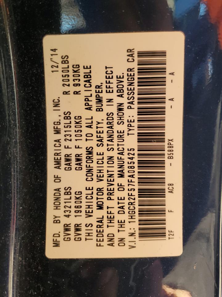 2015 Honda Accord VIN 1HGCR2F57FA085425 Copart auction photo, front end / minor dent/scratches damage thumbnail 12