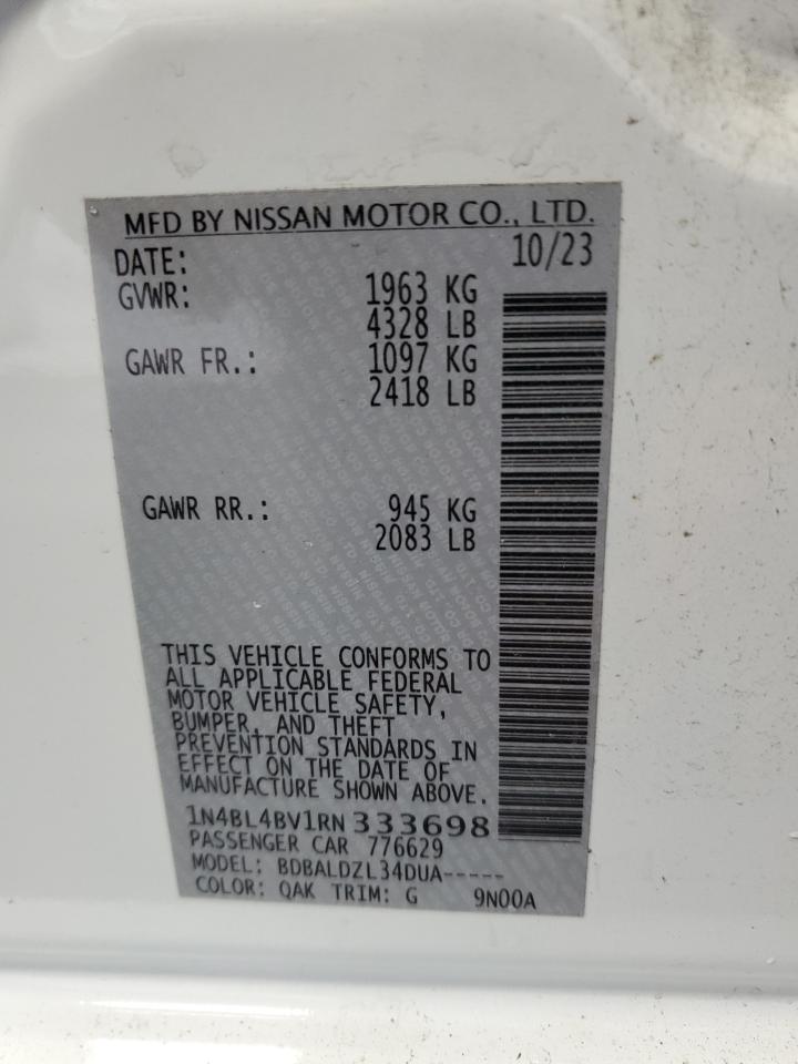 2024 Nissan Altima VIN 1N4BL4BV1RN333698 Copart auction photo, front end / side damage thumbnail 12