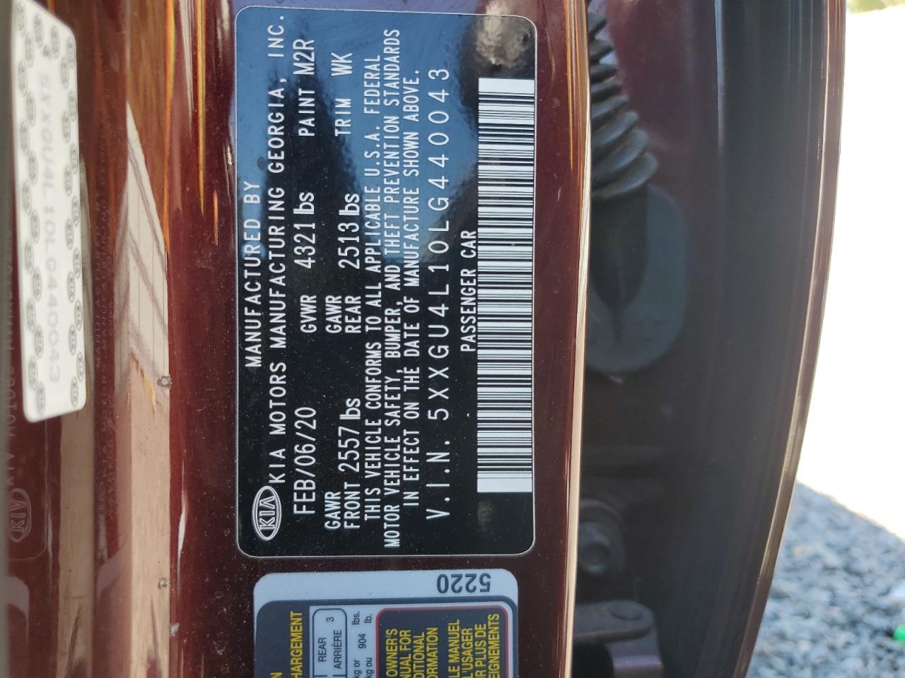 2020 KIA Optima VIN 5XXGU4L10LG440043 Copart auction photo, front end / minor dent/scratches damage thumbnail 14