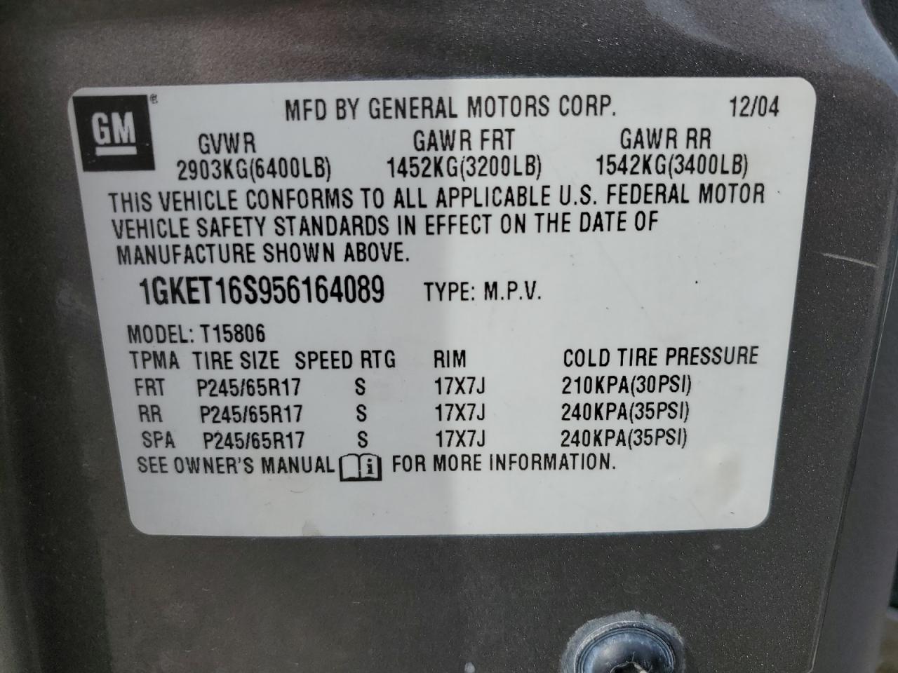 2005 GMC Envoy VIN 1GKET16S956164089 Copart auction photo, burn - engine damage thumbnail 13