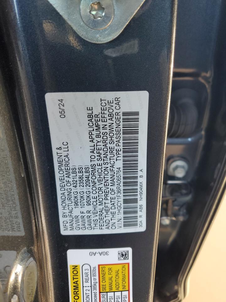 2024 Honda Accord VIN 1HGCY1F36RA065764 Copart auction photo, rear end damage thumbnail 12