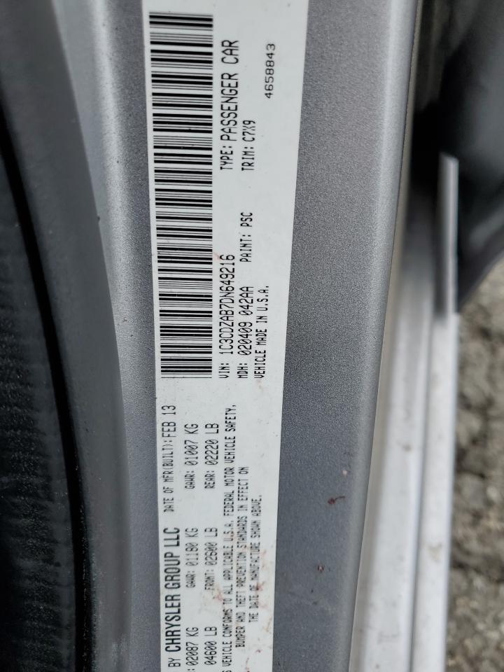 2013 Dodge Avenger VIN 1C3CDZAB7DN649216 Copart auction photo, front end damage thumbnail 13