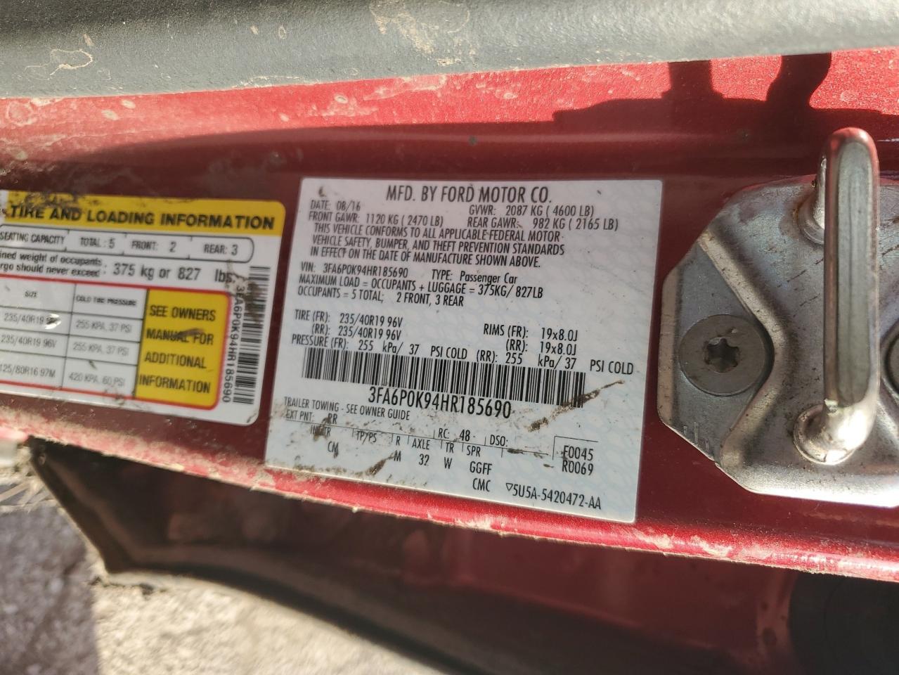 2017 Ford Fusion VIN 3FA6P0K94HR185690 Copart auction photo, front end damage thumbnail 13