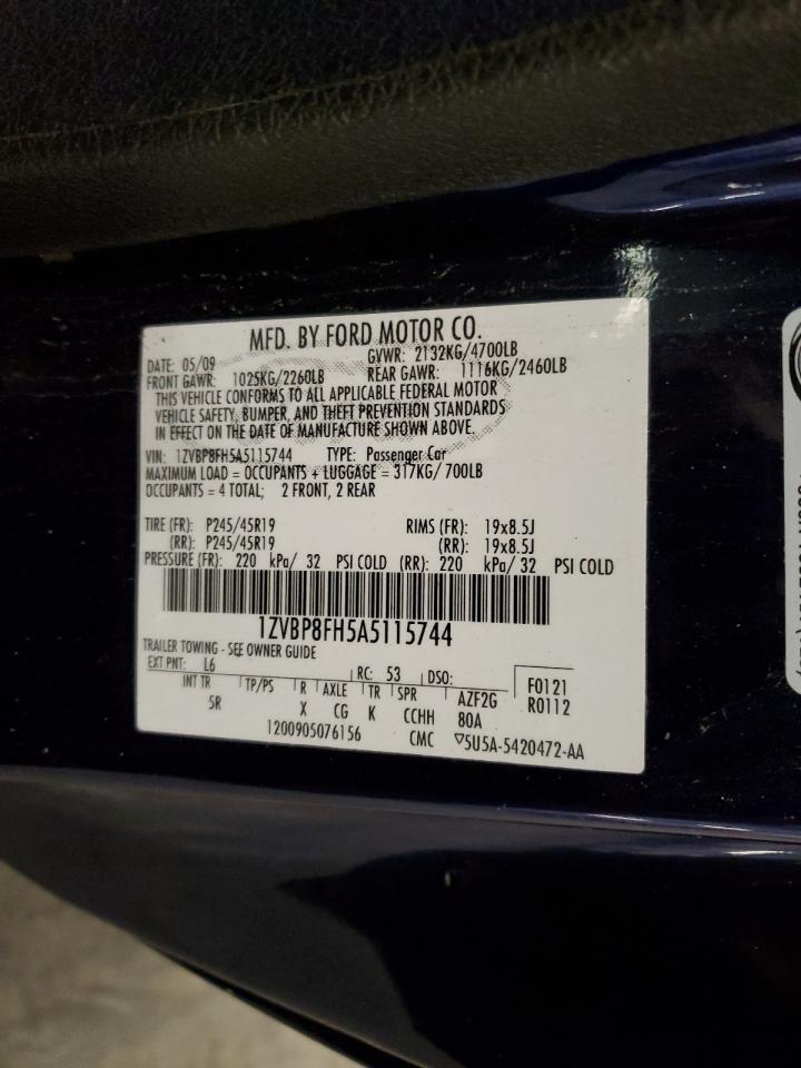 2010 Ford Mustang VIN 1ZVBP8FH5A5115744 Copart auction photo, rollover damage thumbnail 14
