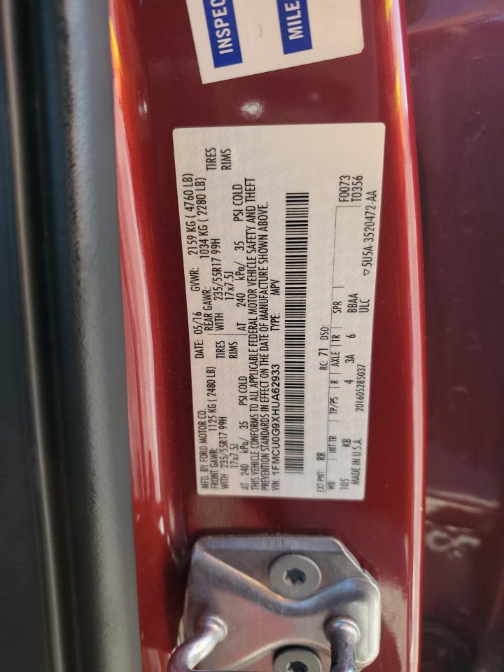 2017 Ford Escape VIN 1FMCU0G9XHUA62933 Copart auction photo, front end damage thumbnail 15