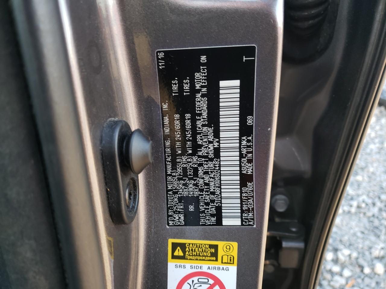 2017 Toyota Highlander VIN 5TDZARFHXHS024482 Copart auction photo, rear end damage thumbnail 14