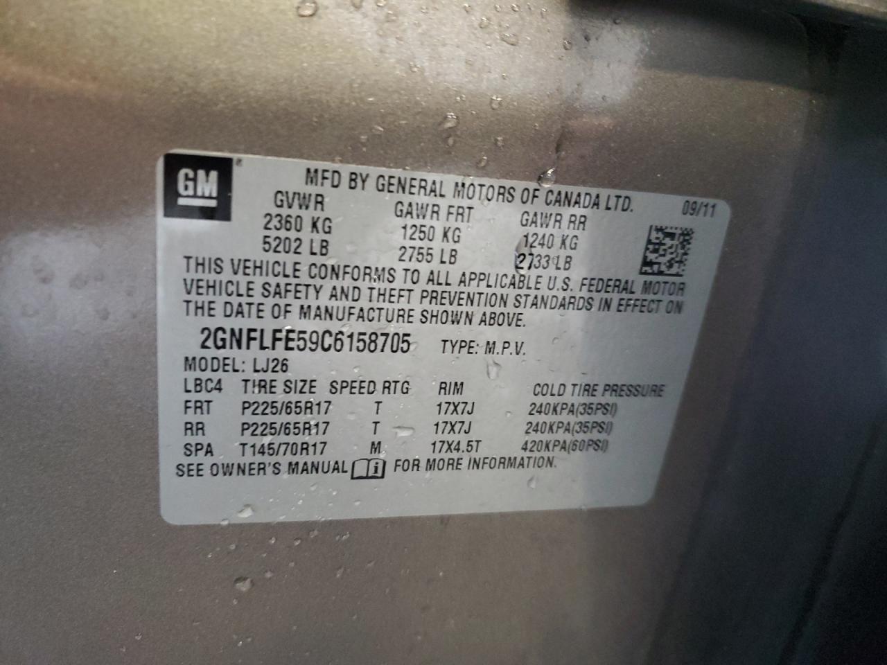 2012 Chevrolet Equinox VIN 2GNFLFE59C6158705 Copart auction photo, front end damage thumbnail 13