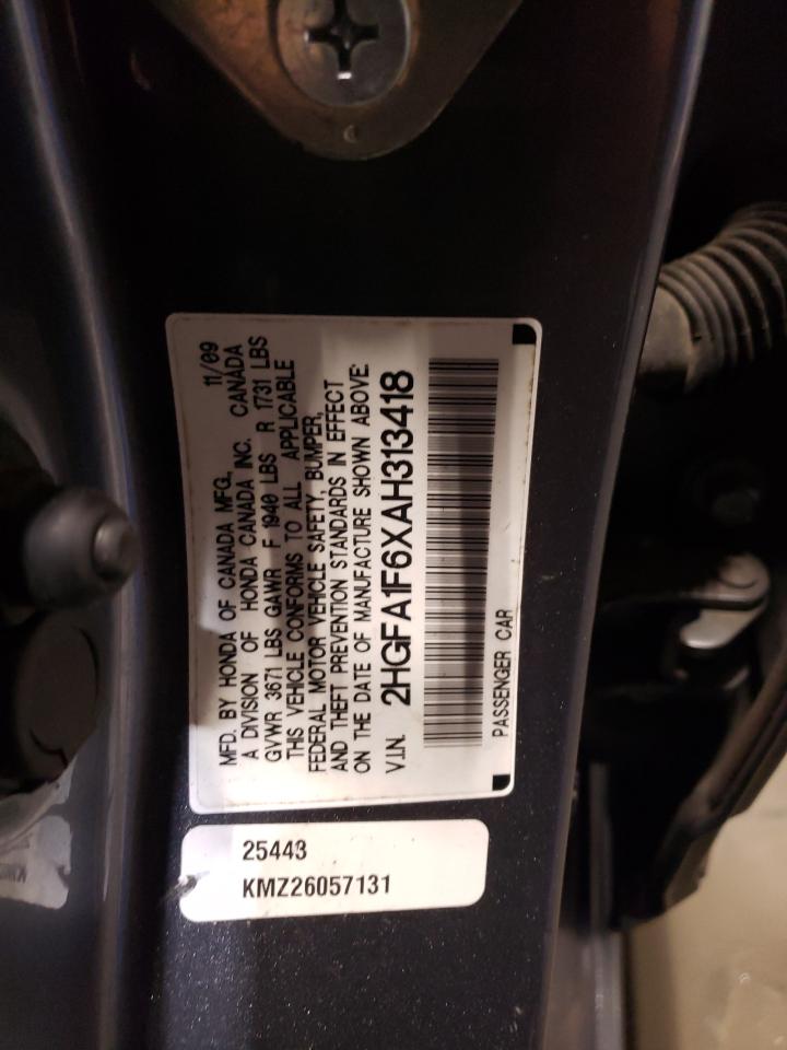 2010 Honda Civic VIN 2HGFA1F6XAH313418 Copart auction photo, front end / hail damage thumbnail 13