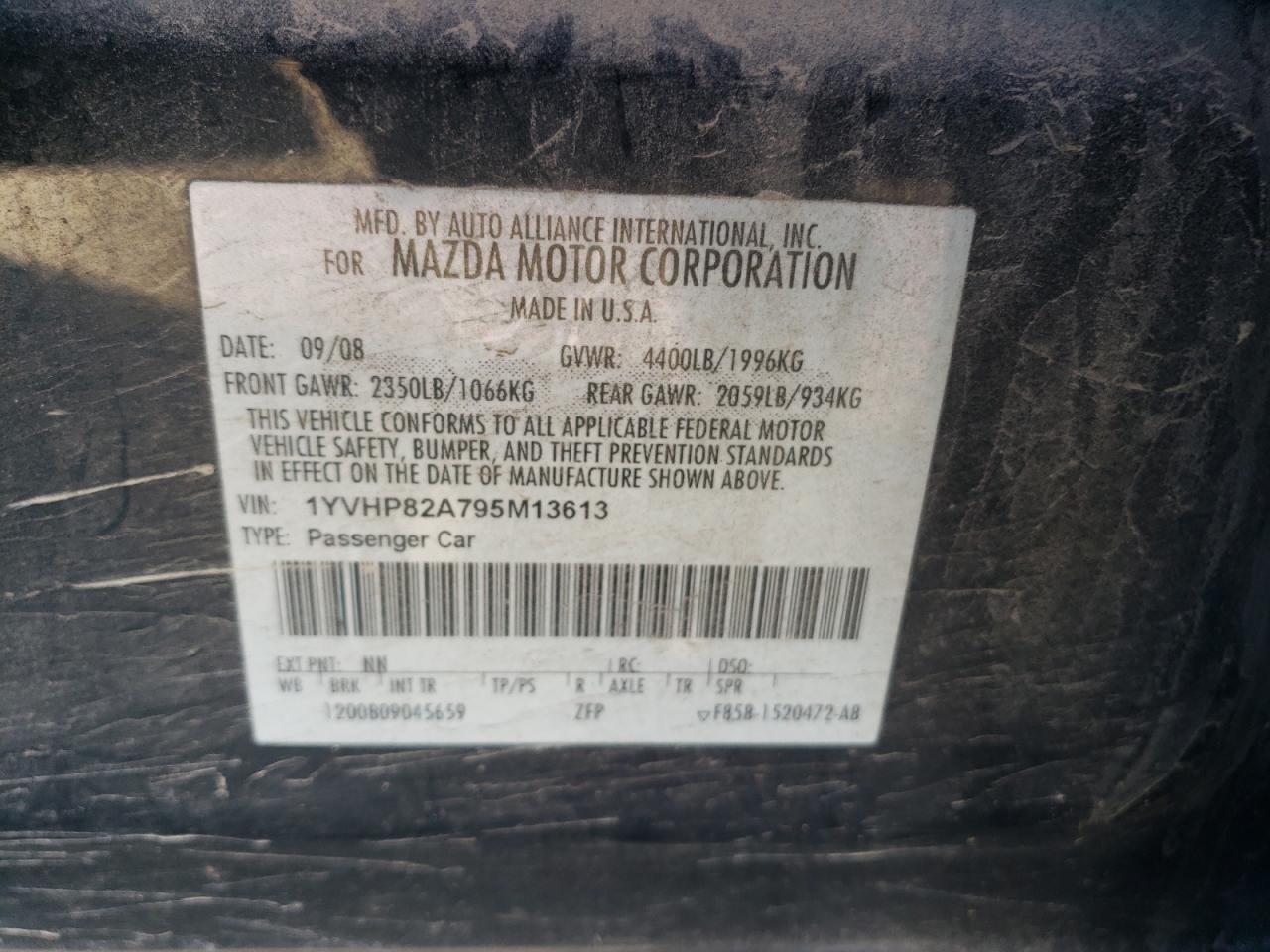 2009 Mazda 6 VIN 1YVHP82A795M13613 Copart auction photo, side / hail damage thumbnail 15