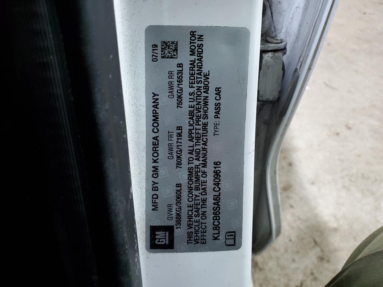 2020 Chevrolet Spark VIN KL8CB6SA6LC409616 Copart auction photo, front end damage thumbnail 14