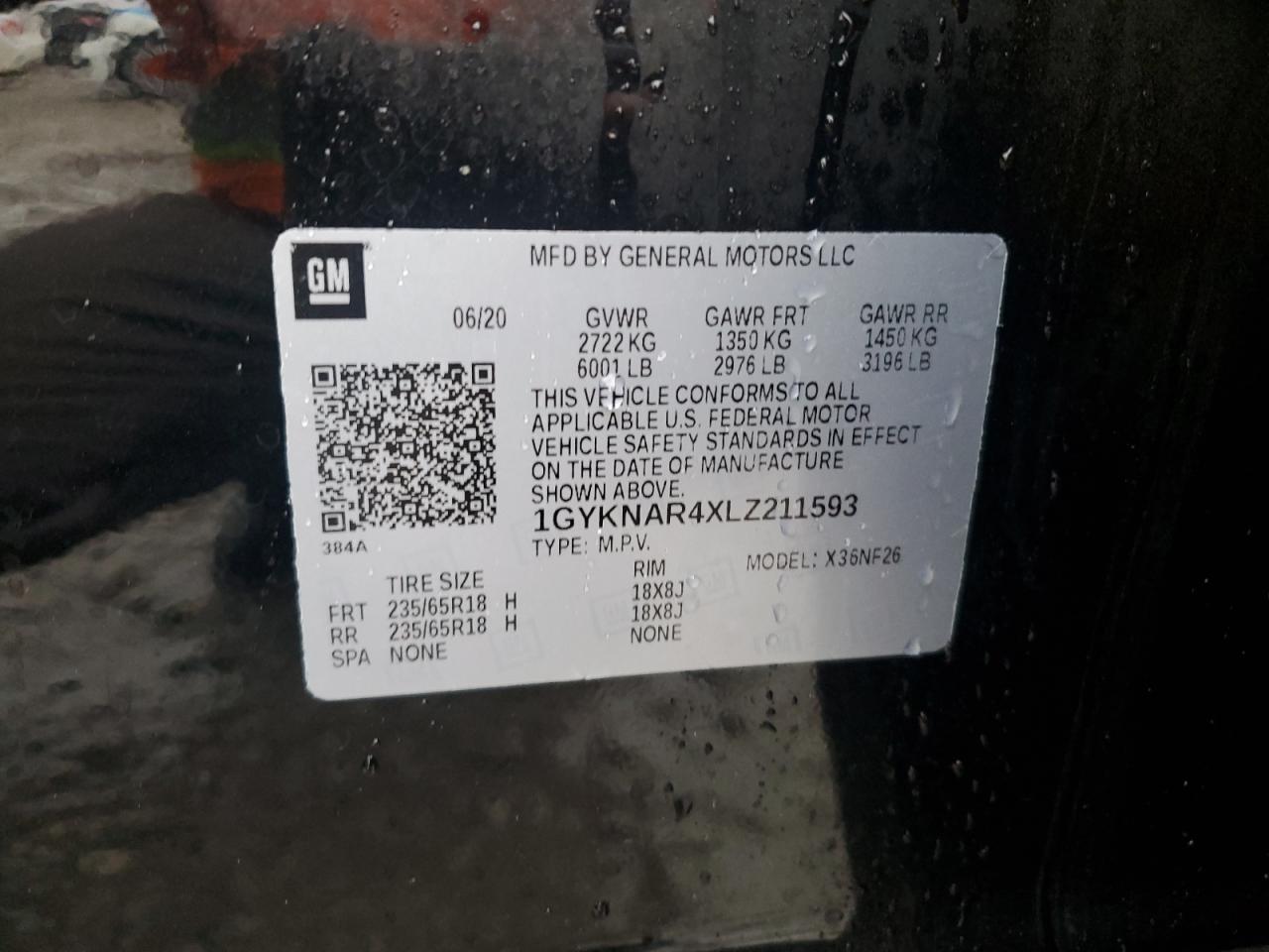 2020 Cadillac XT5 VIN 1GYKNAR4XLZ211593 Copart auction photo, side / rear end damage thumbnail 15