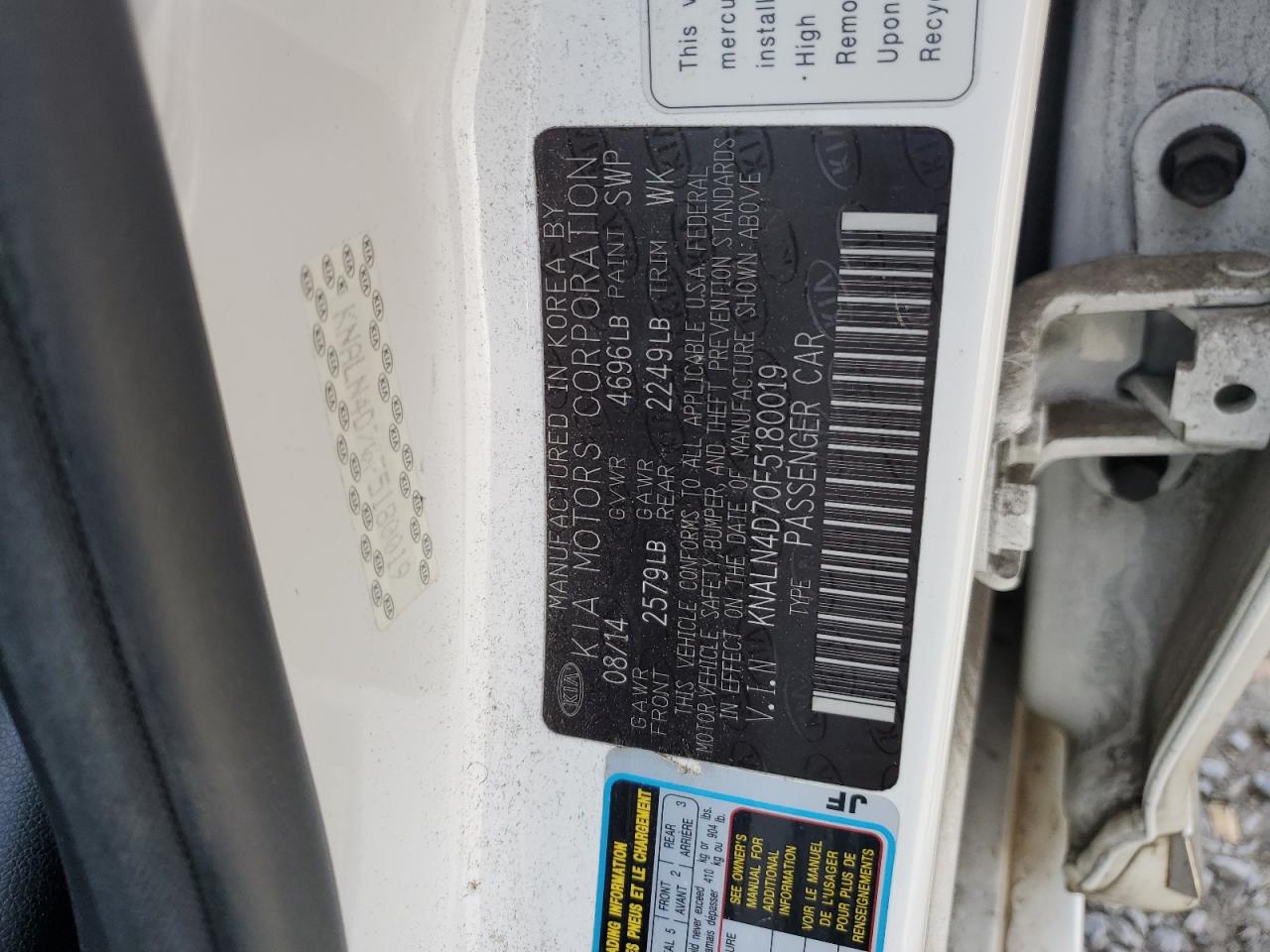 2015 KIA Cadenza VIN KNALN4D70F5180019 Copart auction photo, side damage thumbnail 12
