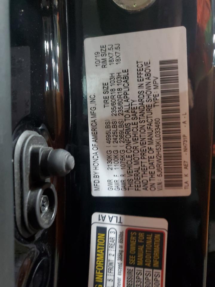 2019 Honda CR-V VIN 5J6RW2H53KL033460 Copart auction photo, front end damage thumbnail 14