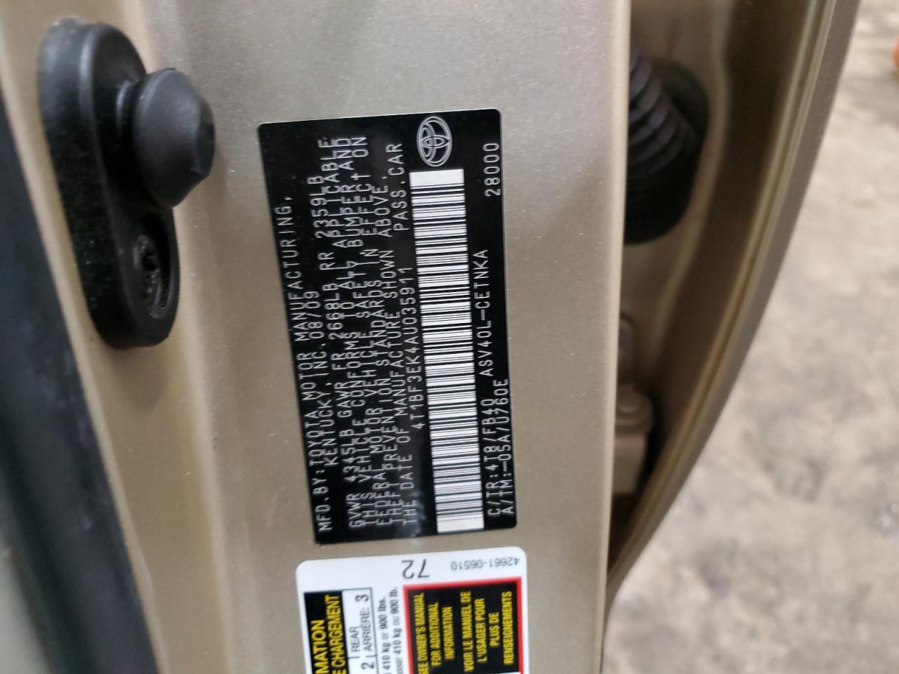 2010 Toyota Camry VIN 4T1BF3EK4AU035911 Copart auction photo, front end damage thumbnail 14