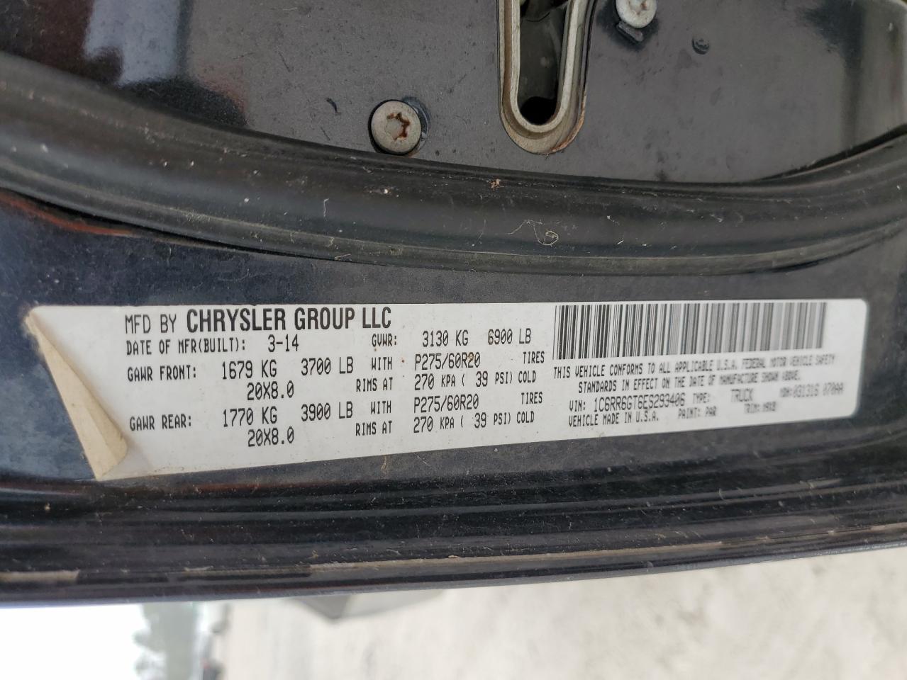2014 RAM 1500 VIN 1C6RR6GT6ES293406 Copart auction photo, side / minor dent/scratches damage thumbnail 12