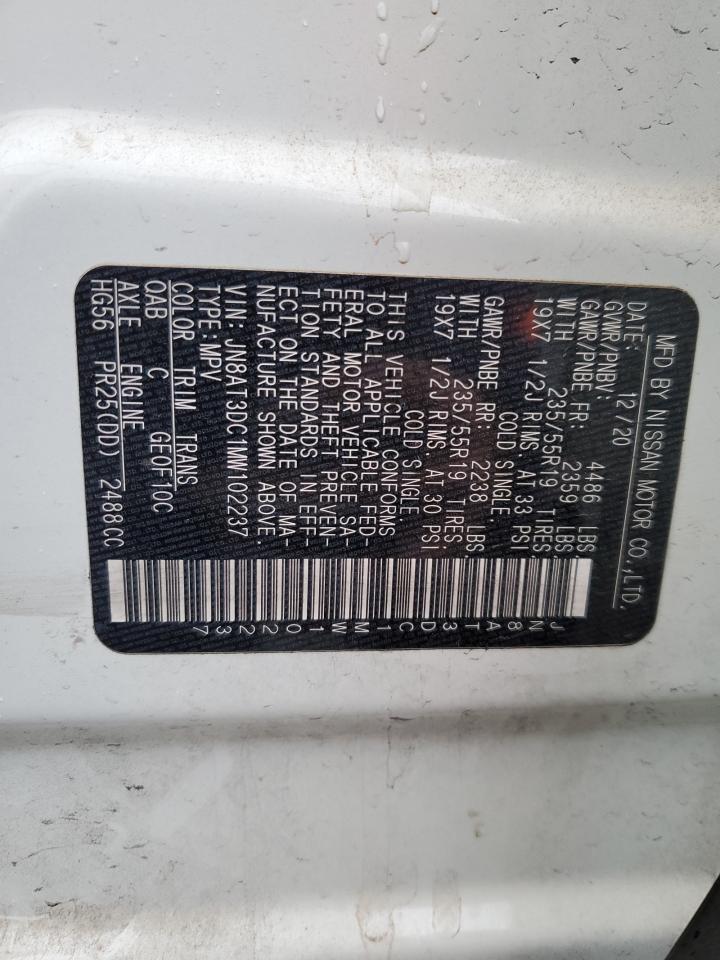 2021 Nissan Rogue VIN JN8AT3DC1MW102237 Copart auction photo, all over damage thumbnail 16