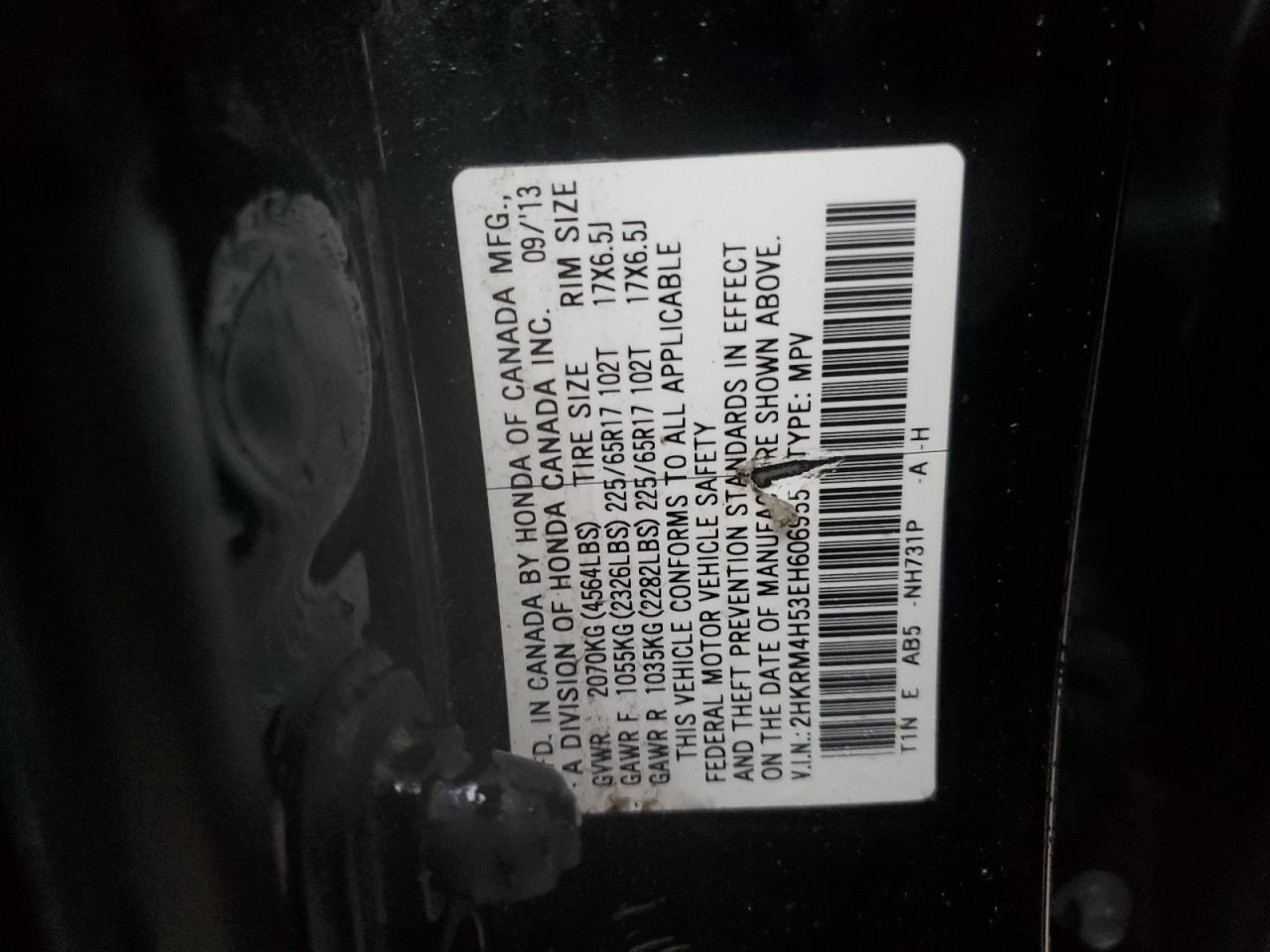 2014 Honda CR-V VIN 2HKRM4H53EH606955 Copart auction photo, front end / minor dent/scratches damage thumbnail 14