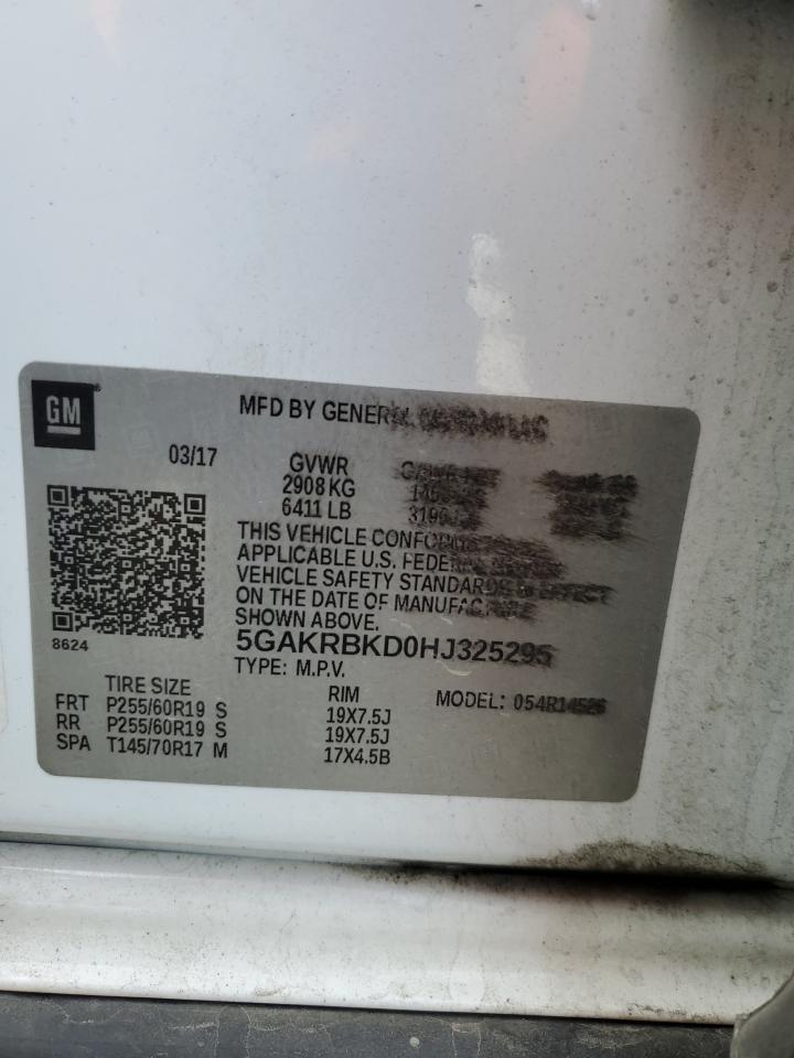 2017 Buick Enclave VIN 5GAKRBKD0HJ325295 Copart auction photo, front end damage thumbnail 14